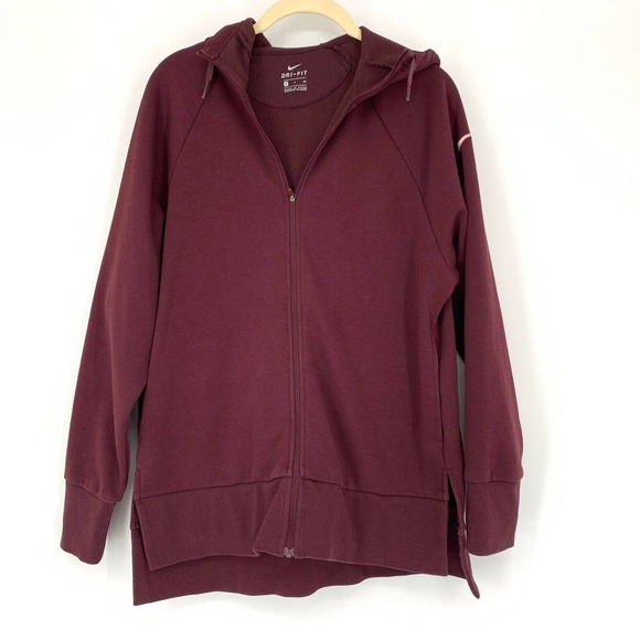 Nike Dry Training Hoodie Dri-Fit‎ Burgundy Zip Up Sweatshirt Pockets Size Small - Picture 1 of 10